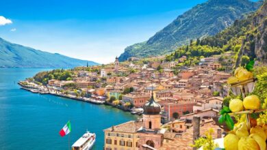 Town of Limone sul Garda on Garda lake view,