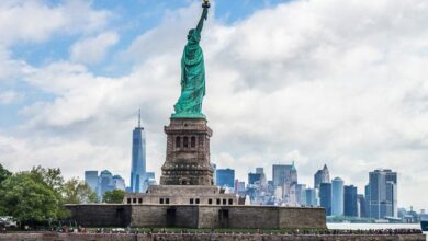 Statue of Liberty with new york in the background