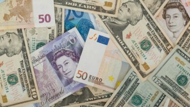 a collection of foreign money from all over the world
